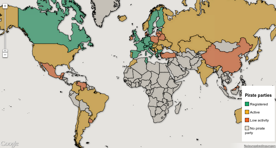 Partido Pirata já é oficial em 23 países