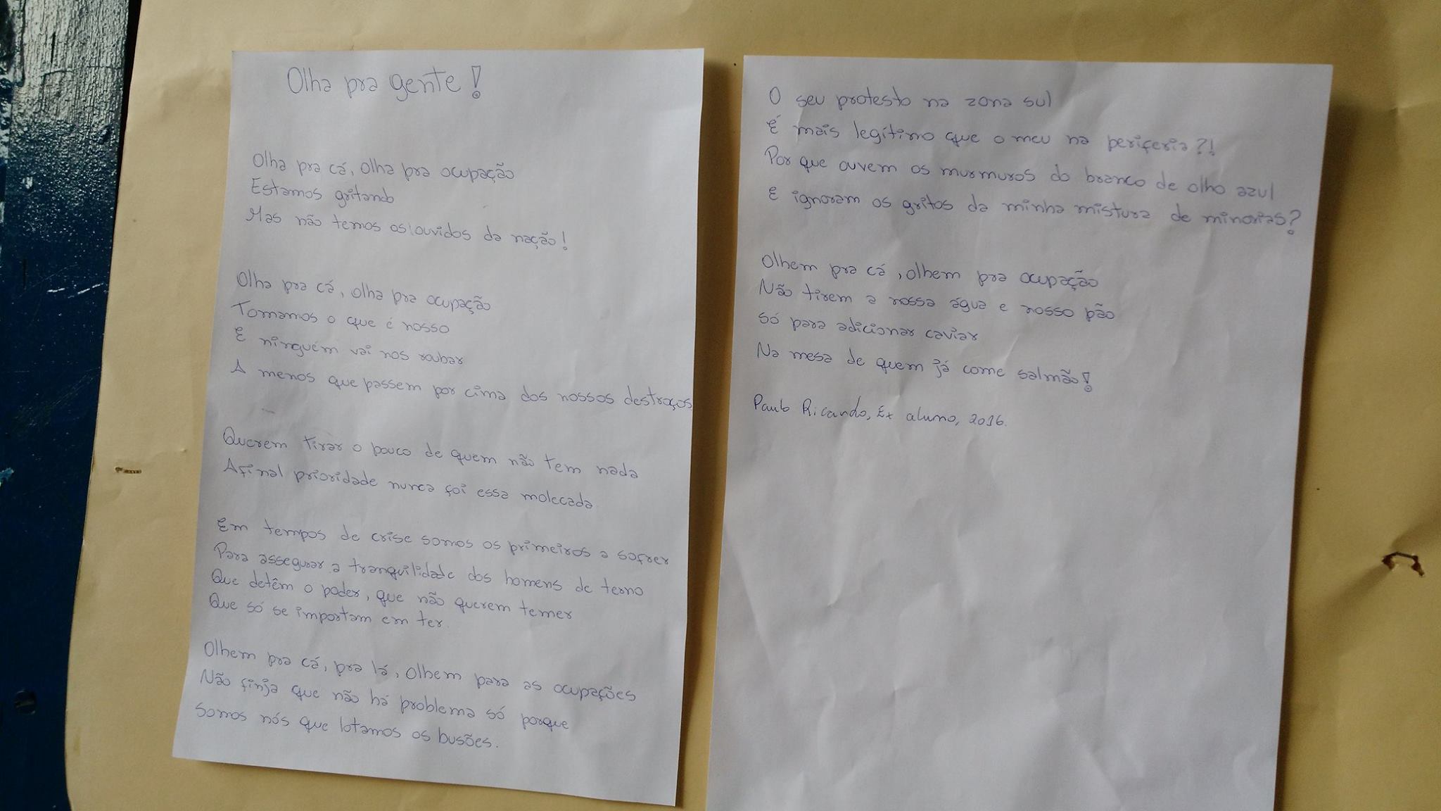 ‘Olha pra cá, olha pra ocupação’ — poema de ex-aluno do colégio Bangu